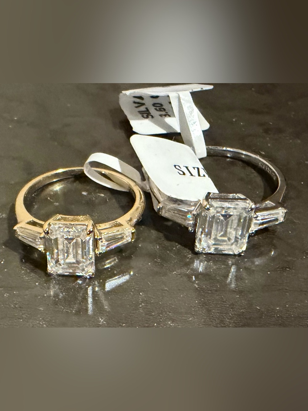 Classic Silvara Brand Emerald-Cut Cubic Moissanite Ring -in Sterling Silver